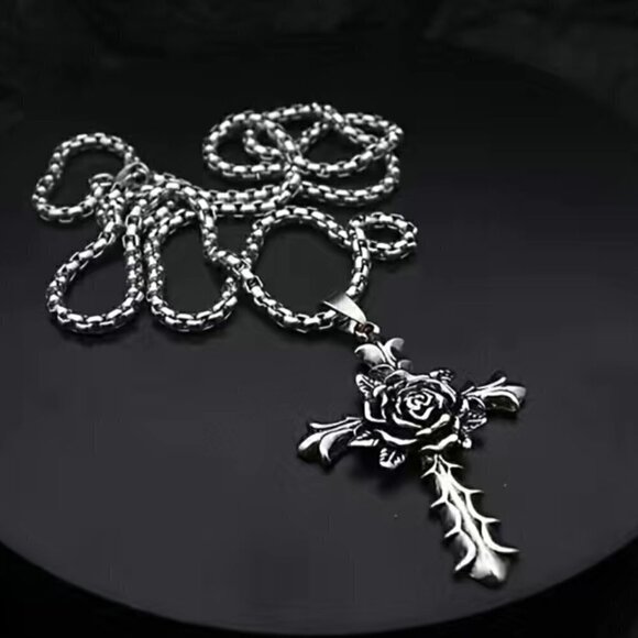 Large Cross with Rose Pendant and Necklace #1406 - Picture 1 of 9